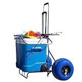 Folding Beach Cart with Balloon Wheels, Rolling Cooler Dolly with Big 13 Inch Large Sand and Beach Tires (Blue)