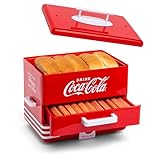 Nostalgia Extra Large Diner-Style Coca-Cola Hot Dog Steamer and Bun Warmer, 24 Hot Dog and 12 Bun Capacity, Steam Bratwursts, Sausages, Vegetables, Fish, Dumplings, Red