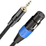 JOMLEY XLR to 3.5mm Cable, Unbalanced Female XLR to 1/8 inch Mini Stereo Jack Aux Microphone Cable Mic Cord for Cell Phone, Laptop, Speaker, Mixer - 3.3ft