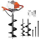 DC HOUSE 63CC 3.4HP 2 Stroke Gas Powered Auger Post Hole Digger with 2 Earth Auger Drill Bits 6' & 10' + 3 Extension Rods for Farm Garden Digging/Drilling/Planting (Subcontract delivery)