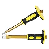 DIRBUY 2 Pack Masonry Concrete Chisel 12 inch, Flat Head and Point Head, Heavy Duty Rock Chisel Brick Chisel Cement Chisel for Demolishing, Chipping with Hand Protection