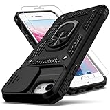 YZOK for iPhone SE Case 2022/3rd/2020/2nd gen,iPhone 8/7 Case,with Camera Lens Cover HD Screen Protector,[Military Grade] Car Mount Kickstand Shockproof Protective Case for iPhone 8, Black
