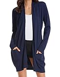 Womens Casual Knit Cardigans Office Solid Drape Open Front Fall Dusters (2XL,Navy)