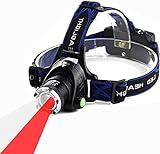 AuKvi Dual Color Tactical LED Headlamp Flashlight with White Red Light Option for Night Hunting Astronomy Aviation