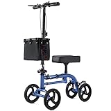SIMGOAL Blue Foldable and Steerable Knee Scooter Economical Medical Knee Walker Dual Braking System for Foot Injuries Compact Crutches