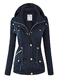 Lock and Love LL WJC643 Womens Pop of Color Parka Jacket L NAVY