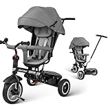 besrey Kids Tricycle,Babies Tricycle,Tricycle for Toddlers,Tricycle Stroller with Push Handle,All-Terrain Rubber Wheels, Multiple Recline Positions und 360° Swivel Seat