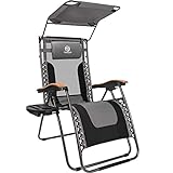 Coastrail Outdoor Zero Gravity Reclining Lounge Chair With Sun Shade, Padded Seat, Cool Mesh Back, Pillow, Cup Holder & Side Table for Sports Yard Patio Lawn Camping, Black&grey