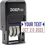 ZIGEL D50 Date Stamp with Your Custom Text - Self Inking Date Stamp - Blue/Red