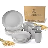 Wheat Straw Dinnerware Sets (16pcs) Grey-Unbreakable Microwave Safe-Lightweight Bowls, Cups, Plates Set-Reusable, Eco Friendly,Dishwasher Safe,Wheat Straw Plates,Wheat Straw Bowls, Cereal Bowls