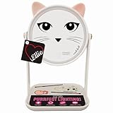 Onyx Professional Cat LED Lighted Makeup Mirror for Girls - Teen Vanity Cosmetic Mirror with Lights - Stand Up Desk 360 Circular Rotation Cute Circle Mirror