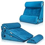 Lunix LX8 Adjustable 4pcs Orthopedic Bed Wedge Pillow Set, Post Surgery 100% Memory Foam for Back, Neck, Leg Pain Relief. Sitting Pillow for Acid Reflux and GERD, Comfortable Pillows for Sleeping Blue