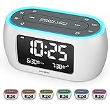Housbay Glow Small Alarm Clock Radio for Bedrooms with 7 Color Night Light, Dual Alarm, Dimmer, USB Charger, Battery Backup, Nap Timer, FM Radio with Auto-Off Timer for Bedside（White）