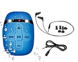 Sewobye Waterproof MP3 Player for Swimming, Waterproof Headphones with Short Cord, mp3 Waterproof Swimming Underwater 3 Meter, Shuffle Feature (Blue)