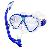 KUYOU Kids Snorkel Set - Safe and Clear Underwater Adventure with Full Dry Top Snorkel Mask, Tempered Glass Goggles, and Anti-Fog Design Age 5-12