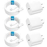 3-Pack 20W USB C Fast Charger for iPhone 15/15 Pro Max Charger for iPad Pro Charger with 10FT USB C to C Cable Fast Charging for iPhone 15 Pro/15 Plus//iPad Mini 6,iPad Air 5/4,iPad Pro 12.9/11/10