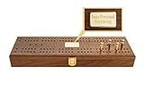 Alex Cramer Le Club Luxury Domino Set with Handcrafted Walnut Case and Cribbage/Counter Top - Tournament Quality 28 Indestructible (Domino Set with Personalized Brass Plate)