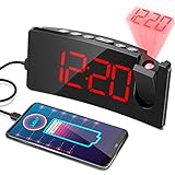 Alarm Clock for Bedroom, Projection Alarm Clock with 180° Projector, 8'' Large Display, 4-Level Brightness, USB Charge Port, 9min Snooze, Digital Clock for Kids & Heavy Sleeper, Backup Battery, 12/24H