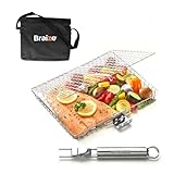 BRAIZE Grill Basket with REMOVABLE HANDLE, fish grill basket - Grill accessories for outdoor grill, cooking accessories, bbq accessories for outdoor grill. Grilling accessories grilling basket bbq set camping cooking gear outdoor accessories.