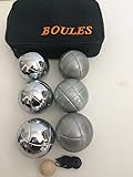 BuyBocceBalls Listing - Unique 6 Ball 73mm Metal Bocce/Petanque Set with 3 Grind Sand Balls and 3 Silver Balls