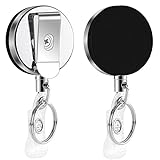 2Pack Heavy Duty Retractable Badge Holder Reel, Metal ID Badge Reel with Clip & Key Ring for ID Key Card Badge & Name Card Keychain - Belt Clip, 27 inches Steel Wire Cord