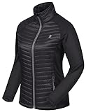 Little Donkey Andy Women's Insulated Hiking Jacket, Thermal Running Hybrid Jacket, Lightweight Breathable and Warm, Black Size S