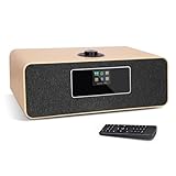 MS3 Stereo Smart Music System with Internet Radio, FM Digital Radio,Clock Radio,Spotify Connect,Bluetooth Speaker,WiFi Speaker,Headphone-Out,Alarms,Presets,Remote and App Control–White Oak
