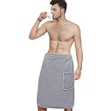 ProHomTex Men’s Bath Wrap, Microfiber Waffle Weave Absorbent Quick Dry Adjustable, One Size 20” x 58” (Grey)