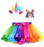 Simplicity Girls Tutu Rainbow Tutu Toddler Layered Tulle Girls Tutu Skirt Dress up Costumes Birthday Tutu Unicorn Headband Hair Bow