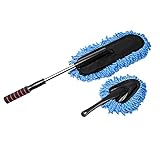 RTBQJ-AT Car Duster Interior, Car Dusters with Extendable Handle Soft Reusable Auto Duster Great for Cleaning Car Interior and Exterior, Blue Two-Piece Microfiber Material Duster for car