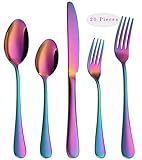 VANDBAO Rainbow Flatware Cutlery Silverware Set 20 Pieces, Stainless Steel Colorful Utensils, Tableware Set Service for 4, Include Knife/Fork/Spoon, Reusable, Mirror Polished, Dishwasher Safe