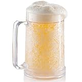 luxail Freezer Beer Mug, Double Wall, Insulated Gel Plastic Pint Freezable Glass, 16 oz, Clear 1 pack, Chiller Frosty Cup, Frozen Ice Mug, Freezer Cup
