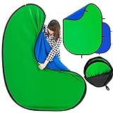 Blue Screen Green Screen Backdrop Double Sided Collapsible Green Screen with Carrying Bag,Portable Pop Up Green Screen Background for Streaming Webcam (Blue Green Screen, 39.4 * 59.1')