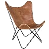 AmeriHome Genuine Leather Butterfly Chair - Brown (LBFCBN)