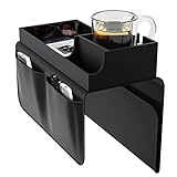 PIUGERU Couch Cup Holder, Upgraded Magnetic Detachable Arm Tray, PU Sofa Armrest Organizer with 1 Large Pocket and 2 Small Pockets, Portable Couch Drink Holder, Couch Caddy for Recliner