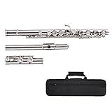 Concert Flute 17 Holes C Key Flute Nickel Plated Woodwind Instrument Silver Color Musical Instrument Flute