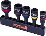 NordWolf 5-Piece SAE Nut Driver Set, Impact Magnetic Nut Setters Made From S2 Steel, Imperial Sizes 1/4'-5/16'-3/8'-7/16'-1/2'