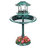 Best Choice Products Solar Outdoor Bird Bath Vintage Resin Pedestal Fountain Decoration for Yard, Garden w/Planter Base, Feeder, Decorative Bird Cage, Fillable Stand - Green