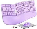 MEETION Ergonomic Wireless Keyboard and Mouse, Ergo Keyboard with Vertical Mouse, Split Keyboard Cushioned Wrist Palm Rest Natural Typing Rechargeable Full Size, Windows/Mac/Computer/Laptop,Purple