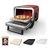 Ninja Woodfire Pizza Oven, 8-in-1 outdoor oven, 5 Pizza Settings, Ninja Woodfire Technology, 700°F high heat, BBQ smoker, wood pellets, pizza stone, electric heat, portable, terracotta red, OO101
