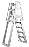 Vinyl Works SLA A-Frame 48-56 Inch Adjustable Above Ground Swimming Pool Ladder Entry System with Slide Lock Barrier and Handrails, White