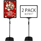 Sign Holder, Sign Stand with Adjustable Height Snap Open, Reusable Sign Holder 8.5 x 11 Inch, Sign Stands for Display Advertising Business Menu Flyer Signage, Vertical and Horizontal View Sign Holder Stand (Black, 2 Pack)