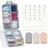 3 Pack, 14 GRIDS Travel Pill Organizer Box with Labels - Travel Medicine Case Kit - Pocket Daily Pharmacy Container - Travel Medication Holder Dispenser for Fish Oil Vitamin Supplement Storage
