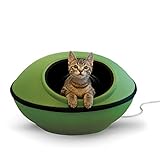K&H Pet Products Thermo-Kitty Mod Dream Pod Heated Cat Bed for Large Cats, Indoor Heated Cat Cave, Thermal Cat Mat Hideaway for Small or Large Cats and Kittens 22 Inches Green/Black