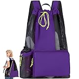 Scuba Diving Bag, Large Swim Bag, 40L Snorkel Gear Bag, Mesh Scuba Backpack, Purple Swim Bags for Swimmers, Beach Backpack with 4 pockets and a Name Tag, Swim Backpack for Snorkeling & Swimming Gear