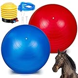 2 Pcs 30 Inch Horse Ball for Play Large Horse Ball Big Herding Ball for Horse Anti Burst Horse Soccer Ball Giant Horse Play Ball Toys for Horses to Play with, Pump Included, Blue and Red