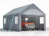 12 * 20 Heavy Duty Carport Canopy - Extra Large Portable Car Tent Garage with Roll-up Windows and All-Season Tarp Cover,Metal Roof &Side Walls for Car, SUV,Boats&Truck Shelter Logic Storage