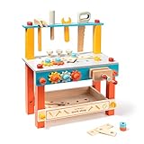 ROBUD Wooden Workbench Set for Kids Toddlers, Pretend Play Construction Toys Kit Gift for Girls & Boys