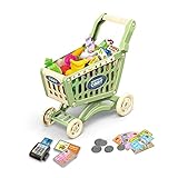 RedCrab Kids Shopping Cart Toy Supermarket 54pcs Playset Included Grocery Cart Toy,Credit Card Pretend Fruit Vegetables Shop Accessories for Boy Girl Kid (Green)