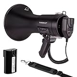 MGROLX Bluetooth Megaphone Bullhorn, 50Watt Loud Speaker w/Rechargeable Battery, Built-in Siren and 260S Recording, USB/SD/AUX Input-for Outdoor, Police, Cheerleading(Matte Black)